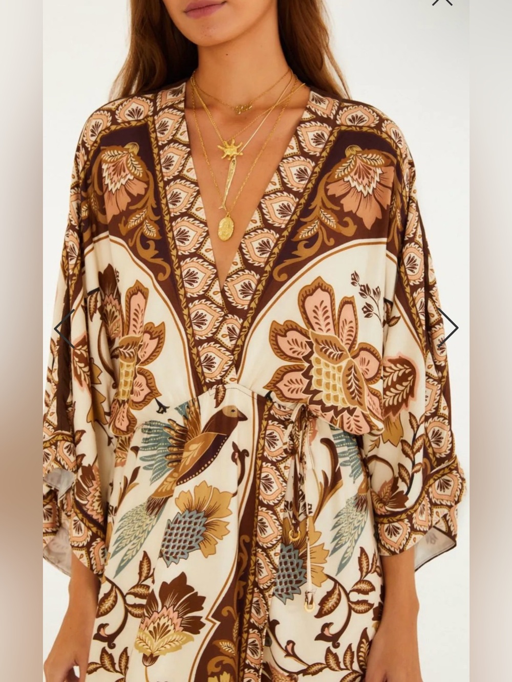 FARM Rio Cream Maxi Dress with Brown Floral Print - Picture 2 of 4